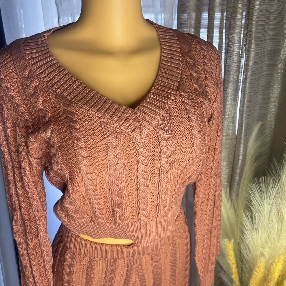 Pink Cable Knit Sweater Set